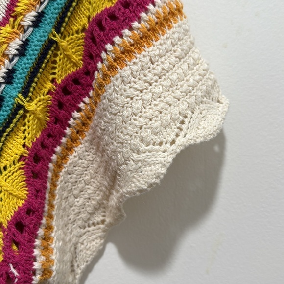 POL- Boho Crochet Knit Crop Top Multicolor Striped Festival Summer Size Large - Picture 6 of 7